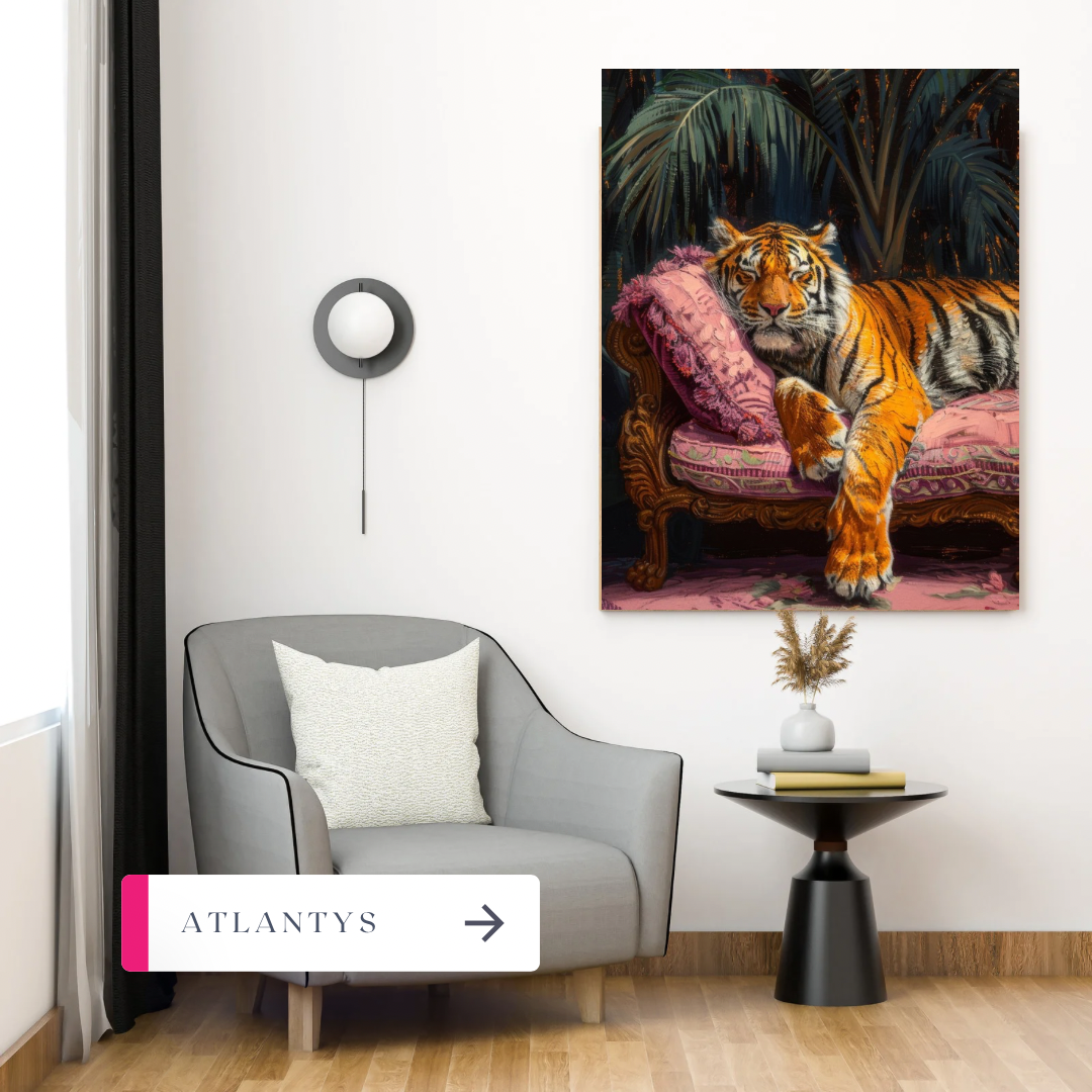 Calm After the Hunt – Tiger on Sofa Wall Art