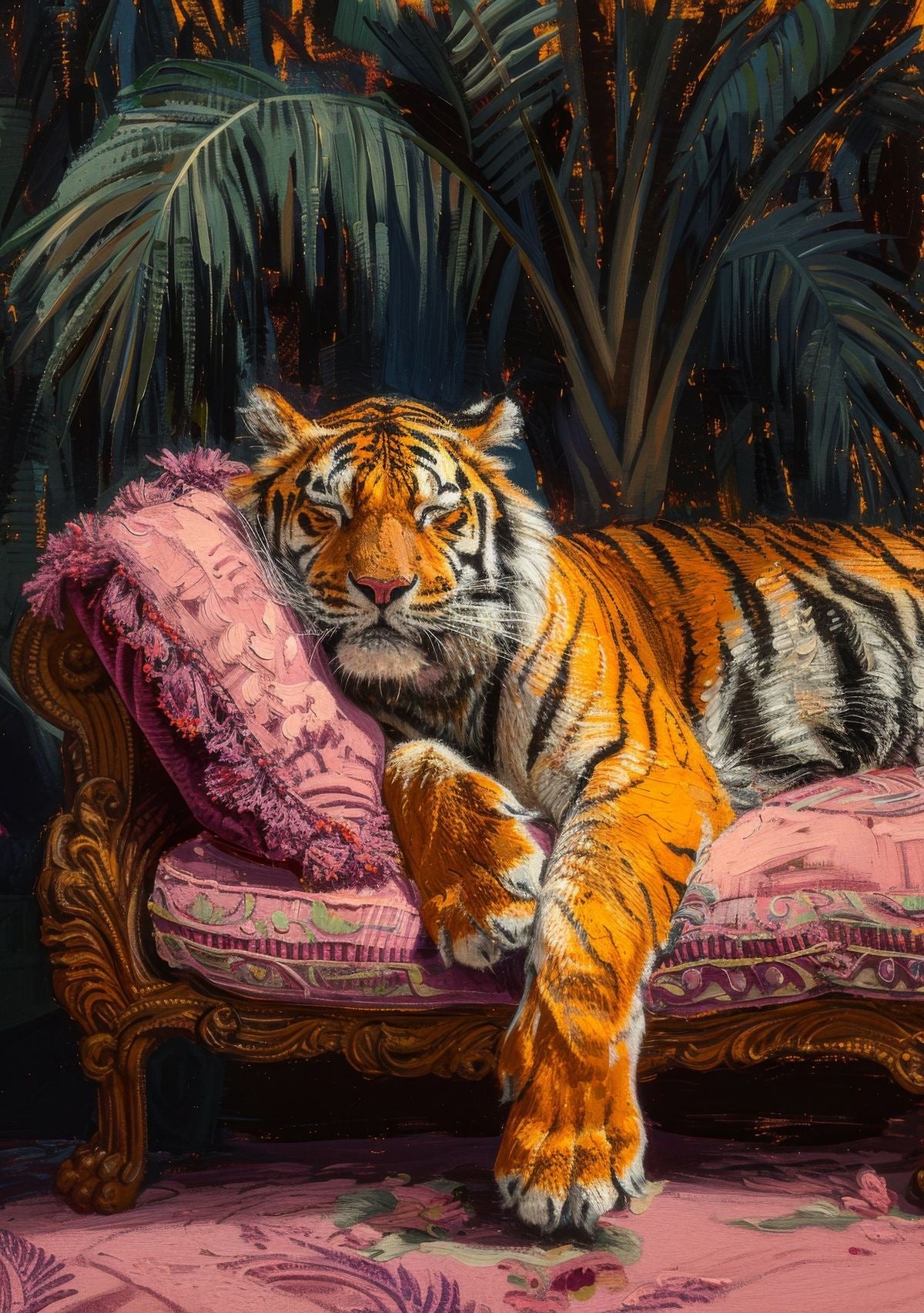 Calm After the Hunt – Tiger on Sofa Wall Art